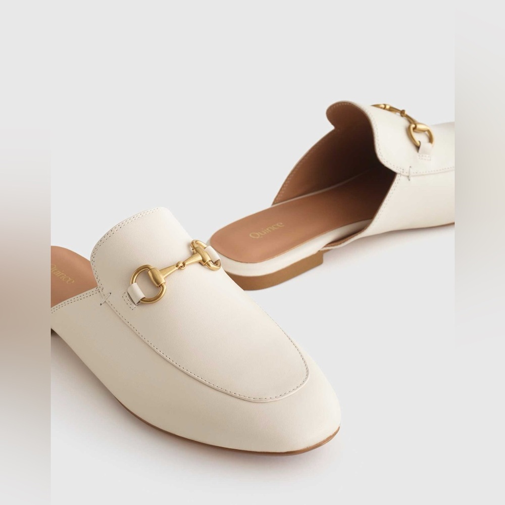 Quince Ivory Leather Slip-On Horsebit Mules